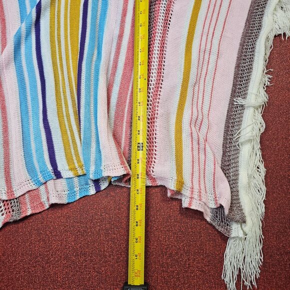 Festival Multicolor Striped Rainbow Fringe Poncho Cape Shawl Boho Relaxed Casual - Picture 7 of 7